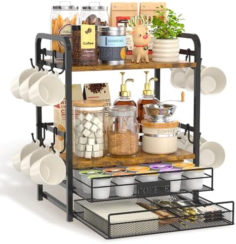 EsLuker.ly Coffee Bar Organizer Station Shelf Mug Holder for Countertop by EsLukerly
