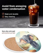 Coaster for Drinks 6 Pack,Cartoon Elephant in River Absorbent Round Ceramic Stone with Cork Base,Natural Animal Plant Scenic Theme Drink Coaster Cup Mats for Home Dining Coffee Tables - Image 6