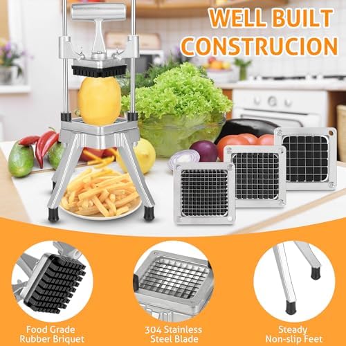 WICHEMI Commercial Vegetable Chopper Dicer Manual Food Cutter w/ 3 Blades - Image 4