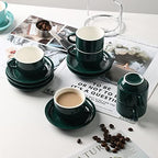 Sweejar Porcelain Espresso Cup & Saucer Set, Stackable Demitasse Cups with Metal Stand, 2.5 OZ for Latte,Coffee,Cafe Mocha,Tea, Set of 6 (Black) - Image 5