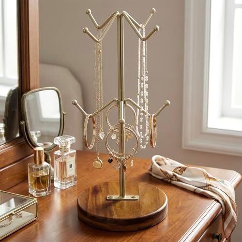 MyGift 2-Tier Brass-Tone Metal Wire Tabletop Mug Holder with Premium Acacia Wood Base, Coffee Cup Organizer Stand for Kitchen Countertops - Image 6
