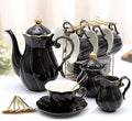 DUJUST 22 pcs Porcelain Tea Set for 6, Luxury British Style Tea/Coffee Cup Set with Golden Trim, Beautiful Tea Set for Women, Tea Party Set, Gift Package (Including a Stand) - Black by DUJUST