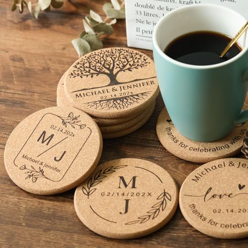 Personalized Cork Coasters - Custom Engraved Wedding Favor,Natural Round Drink Coasters, Bulk Guest Gifts, Bridal Shower,Party,Reception and Anniversary Gift Decor - Set of 25-300pcs - Image 7