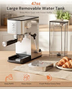 Kismile 20 Bar Espresso Machine with Milk Frother, Compact Coffee Machine & Cappuccino Machine for Home, Durable Metal Housing, 1.4L Removable Water Tank & Cup Warmer, Stainless Steel Filter - Image 5