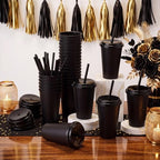 Honeydak 30 Pack Reusable Plastic Tumblers with Lids and Straws 12oz Colorful Cold Drink Cups Bulk Travel Mug Leak Proof Party Iced Coffee Cups for Summer Party Birthday Gift (Glitter,Black) - Image 2