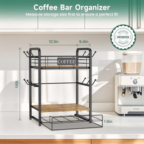 EsLuker.ly Coffee Bar Organizer Station Shelf Mug Holder, with 12 Hooks - Image 2