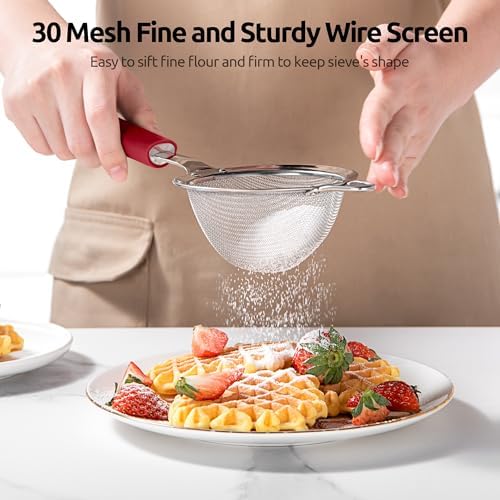 U-Taste 18/8 Stainless Steel 18/8 Stainless Steel 3.35in 30 Mesh Kitchen Food Sieve (Red) and 18/8 Stainless Steel 7" Mini Whisk for Cooking - Image 5