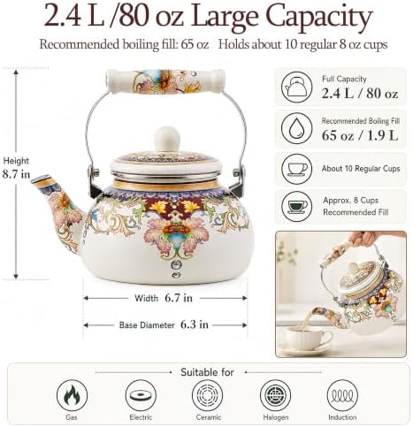2.5-Qt Floral Enamel Tea Kettle, No Whistle - Image 3