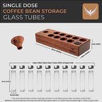 Coffee Storage and Dosing Cup Set - Single Dose Glass Tubes with Wooden Stand, Walnut Dosing Tray, and RDT Spray Bottle - Premium Coffee Preparation Set - Image 3