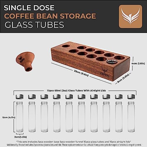 Coffee Storage and Dosing Cup Set - Single Dose Glass Tubes with Wooden Stand, Walnut Dosing Tray, and RDT Spray Bottle - Premium Coffee Preparation Set - Image 3