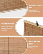 30" W x 72" H Cordless Bamboo Roller Shades for Interior, Camel - Image 6