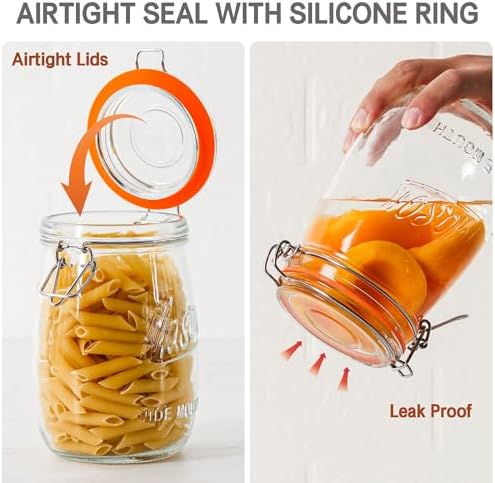 Anwoi 32OZ Wide Mouth Glass Storage Jars with Airtight Hinged Lids, 4 Pack - Image 3