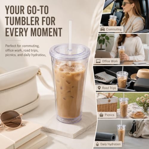 Sursip 32oz Clear Tumblers with Lids and Straws, Reusable Iced Coffee Cups - Image 6