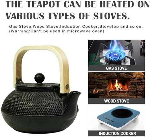 Cast Iron Tea Set with Teapot and Warmer, Japanese Tetsubin, 30.4oz Small Teapot with Infuser for Loose Leaf, Asian Tea Kettle for Stovetop Safe, Elegant Durable Tea Pot Set Gift - Image 5