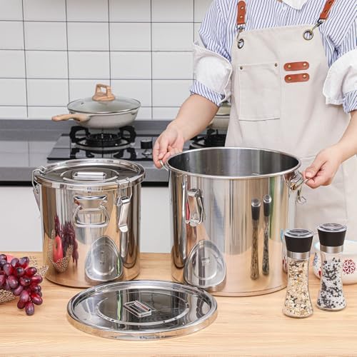 Suclain 2 Pack 8.7Gal & 12.7Gal 304 Stainless Steel Airtight Food Storage Containers with Locking Lids – Large Canisters for Flour, Rice, Cereal, Grain, Coffee Beans & Pet Food - Image 4