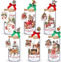 Vesici 6 Set Christmas Glasses Cups 16 oz Xmas Drink Cup with Lid Straw and Stopper Can Shaped Beer Tumbler Xmas Appreciation Gifts with Cards and Bow for Women Birthday Party Favor(Elegant Christmas) by Vesici