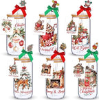 Vesici 6 Set Christmas Glasses Cups 16 oz Xmas Drink Cup with Lid Straw and Stopper Can Shaped Beer Tumbler Xmas Appreciation Gifts with Cards and Bow for Women Birthday Party Favor(Elegant Christmas) by Vesici