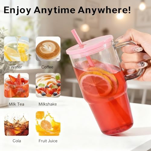 6Pcs 20oz Acrylic Tumbler with Handle, Plastic Cups with Lids and Straw - Image 4