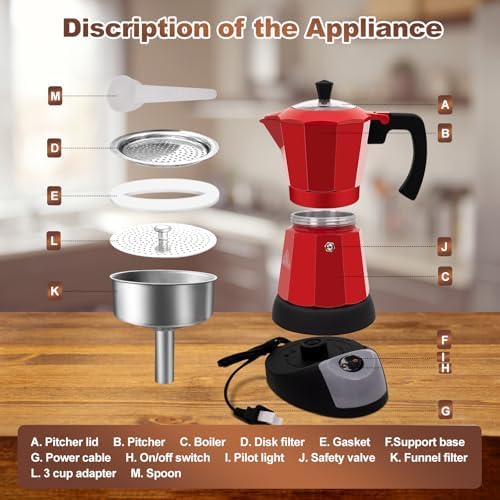 Electric Aluminum Moka Pot 3-6 Cup 150-270ml Espresso Maker - Image 3