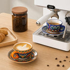 Henten Home Ceramic 8.5 oz Tea Cup Set, Latte Cup with Saucers Set of 2 - Image 6