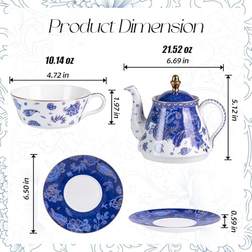KAMMAK Tea for One Set, Ceramic Teapot, Bone China Tea Set, Cup and Saucer - Image 2
