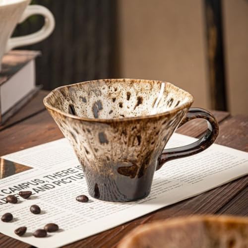 10oz Ceramic Dripper Mug Camping Reactive Glaze Scalloped Rim - Image 2
