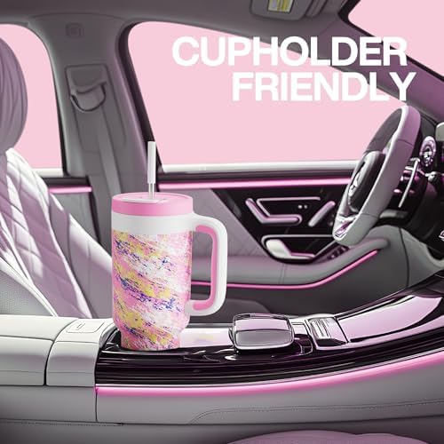 POWCAN 40 oz Tumbler with Handle, 2-in-1 Straw and Sip Lid, Leakproof, Dishwasher Safe, Insulated Stainless Steel Travel Coffee Mug, Keeps Cold for 34 Hours, Fits in Car Cup Holder (Pink Ladies) - Image 5