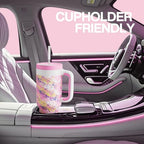 POWCAN 40 oz Tumbler with Handle, 2-in-1 Straw and Sip Lid, Leakproof, Dishwasher Safe, Insulated Stainless Steel Travel Coffee Mug, Keeps Cold for 34 Hours, Fits in Car Cup Holder (Pink Ladies) - Image 5
