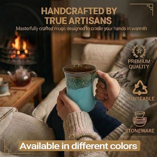 Clay in Motion Handmade Ceramic Mug 24 oz, Large Coffee Mug, Hand Painted Stoneware, Dishwasher Microwave & Oven Safe, Lead-Free, Made in USA Since 1981 (Ocean Tide) - Image 3