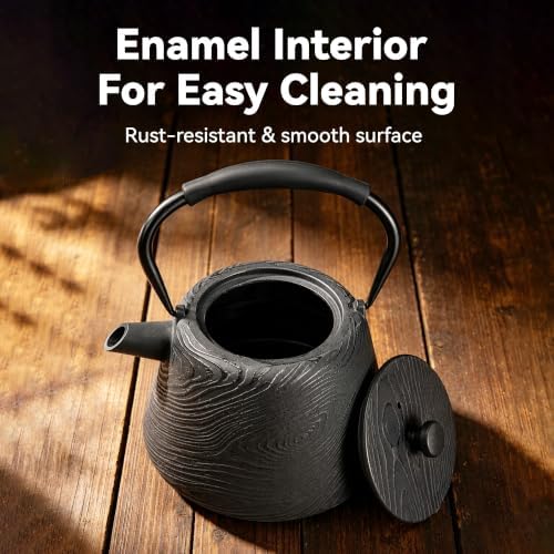 Cast Iron Teapot 34 oz (1000 ml) with Infuser, Water Wave Design, Black - Image 2