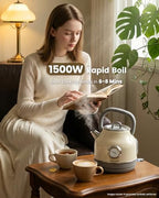 Amaste Retro Electric Kettle with Thermometer, 57 Oz Capacity, Cream White - Image 2