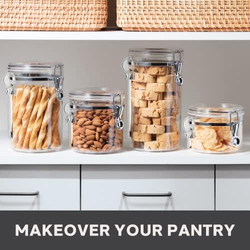 Oggi 4pc Clear Canister Set with Clamp Lids & Spoons - Airtight Food Storage Containers, Ideal for Kitchen & Pantry Storage of Bulk, Dry Food Including Flour, Sugar, Coffee, Rice, Tea, Spices & Herbs - Image 3