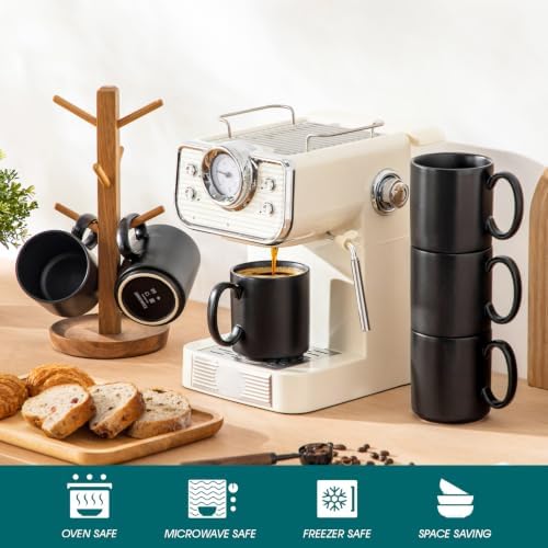 vancasso Porcelain Coffee Mugs Set of 6, 16 Oz Large Black Coffee Cups for Latte, Cappuccino, Tea & Hot Cocoa, Sleek Modern Café Style for Home, Office & Coffee Bar, Microwave & Dishwasher Safe - Image 4