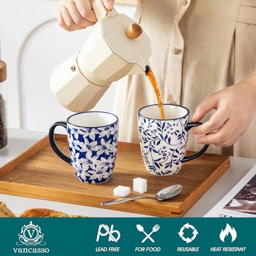 vancasso SELENE Coffee Mugs Set of 6, 12 Oz Porcelain Coffee Cups with Handle, Ceramic Tea Cup for Cappuccino, Latte, Tea, Cocoa, Dishwasher & Microwave Safe Gift Sets, Vintage Blue - Image 3