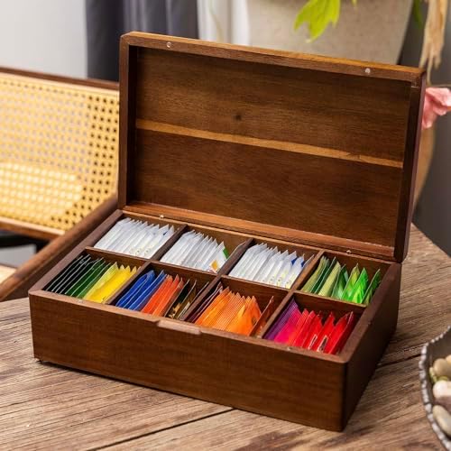 Acacia Wooden Tea Bag Organizers, Tea packet Storage Boxes, Tea Caddy for Tea Bags Chest, Teabag Holder Containers, Teabox Station Display, Organizador De Tes Caja Para Te, 8 Compartments - Image 6