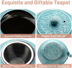 Cast Iron Tea Kettle,SECHUDO Teapot Coated with Enameled Interior for Loose Tea,Cast Iron Teapot with Stainless Steel Infuser for Stovetop Safe (30.4oz-Pattern-5) - Image 4