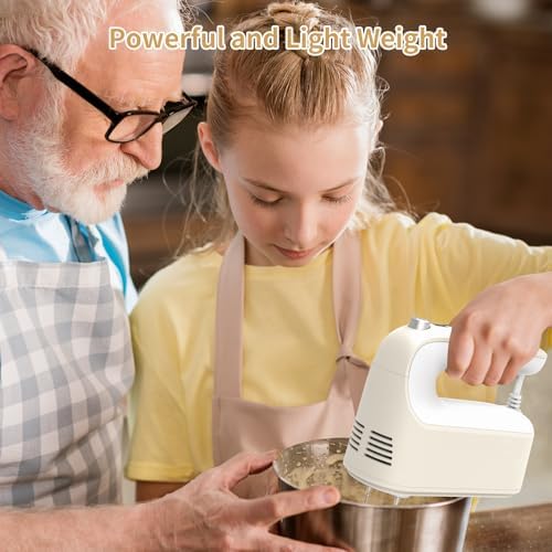 Yomelo 9-Speed Digital Hand Mixer Electric, 400W Powerful DC Motor, Hand Mixer Electric Handheld with Snap-On Storage Case, 5 Stainless Steel Accessories, Beaters, Dough Hooks, Whisk(Cream White) - Image 3