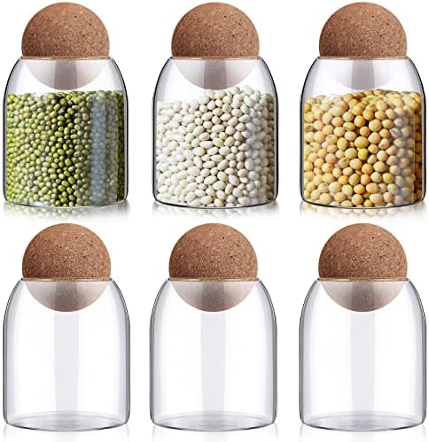 Suclain 6 Pcs Glass Jars with Cork Ball Lid Kitchen Canister, 17 oz by Suclain