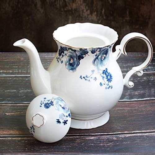 European Style Ceramic Flower Teapot Coffee Pot Water Pot Porcelain Gift Large 5.5 Cups (1, Blue and White) - Image 3