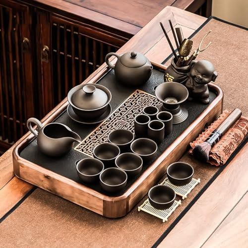 GIZNXBA Tea Pot Cup Set with Tray, Ceramic Tea Set Porcelain Teapot, Tea Set with Tray for Adults, Tea Set for Home Outdoor Picnic Business Hotel Office (Color : A) - Image 2