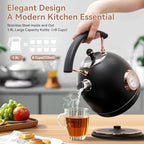 Rasonic Retro Electric Kettle Stainless Steel, 1.8L Tea Water Boiler, 1500W Fast Quiet Boil, Temperature Gauge, Auto Shut-Off, Boil-Dry Protection, Matt Black and Rose Gold - Image 2