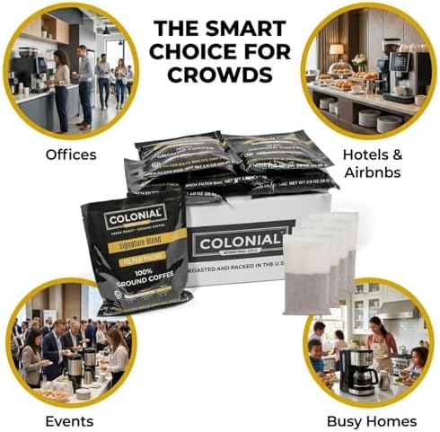 Colonial Coffee Ground Coffee Filter Portion Packs, 2 Ounce (Pack of 40), 100% Arabica Breakfast Blend Medium Roast, Gourmet Bulk Packets for 10-12 Cup Drip Maker - Image 3