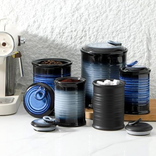 Nihow Food Storage Jar,Ceramic Canister Sets for The Kitchen,Set of 4,Black - Image 5