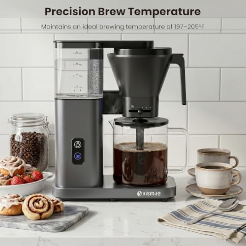 Kismile SCA Certified 8-Cup Coffee Maker, 6-Min Quick Brew, Hot & Cold Brew Coffee Machine, Adjustable Flow Control, Magnetic Anti-Drip, Keep Warm, DIY Manual Mode, Dishwasher Safe, Light Gray - Image 2