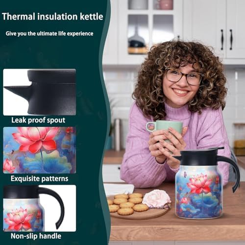 Vintage Floral Pattern Tea-Built-In Infuser, 2025 New Tea with Infuser, 1000ml Stainless Steel Detachable, Insulated Tea Pot and Lid for Home Office (Red, 1000ml) - Image 4