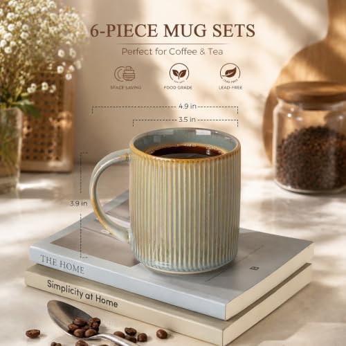 theterra Ceramic Coffee Mugs Set of 6, 14.2 oz Coffee Cups with Handle - Image 2
