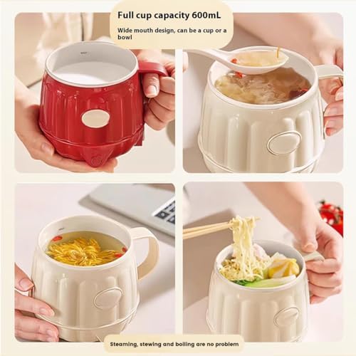 Multifunction Electric Heated Milk Cup, 600ml 3-in-1 Mini Electric Heater Cup, 600ml Portable Hot Milk Coffee Cups for Quick Meals and Beverages at Home or in The Office (1Pc Red) - Image 2