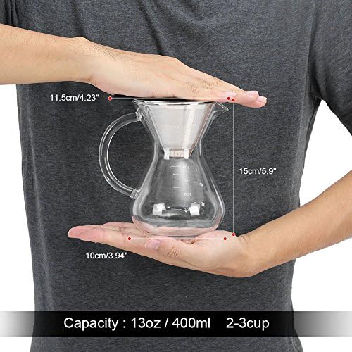 Pour Over Glass Coffee Maker, 13oz Borosilicate Glass Carafe - Image 2