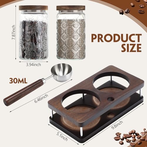 Suclain Glass Coffee Grounds Container with Shelf 2 x 34 oz Glass Coffee Bean Storage Canisters with Airtight Thread Lid and Measuring Spoon Food Storage Jars for Kitchen Sugar Nut - Image 2