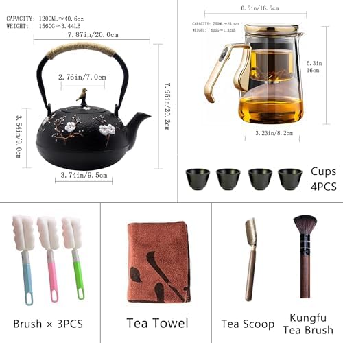 Magnetic Glass Teapot Set with 40.6oz Cast Iron Kettle for Stovetop, 25.4oz Small Enchanted Brewing Tea Pot, Witchcraft Magic Borosilicate Tea Set with Strainer for Loose Leaf - Image 2
